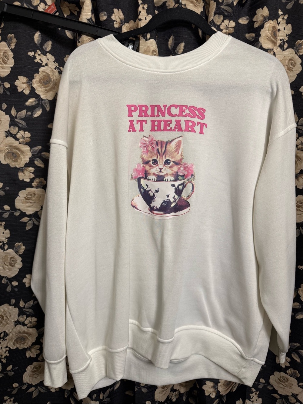 White 'Princess At Heart' Kitten Graphic Cat Sweatshirt